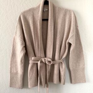 Madewell Cardigan Sweater Beige Merino Wool Blend Patterned Belted Size Medium